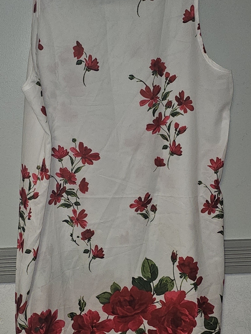 Women's White Floral Tank Top with Red Rose Print